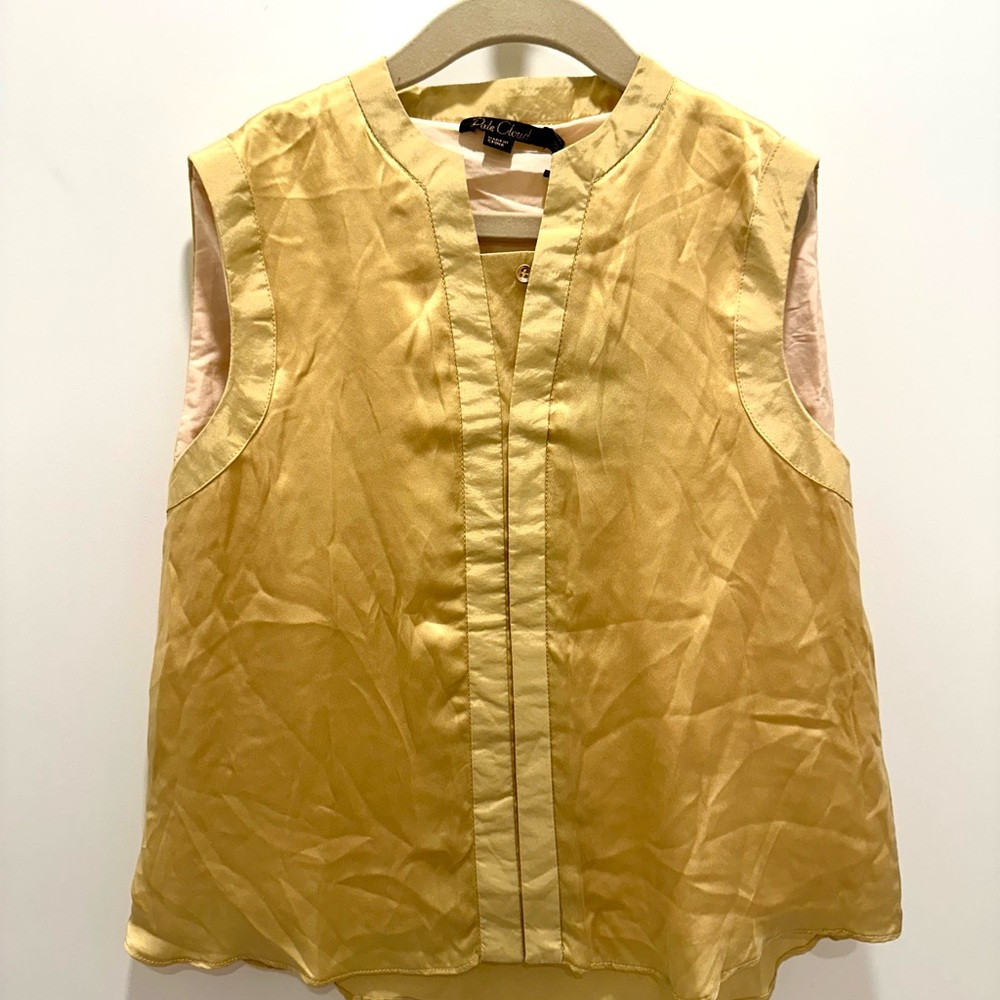 Pale Cloud Girls Silk Gold Sleeveless Blouse Size 10. NWT